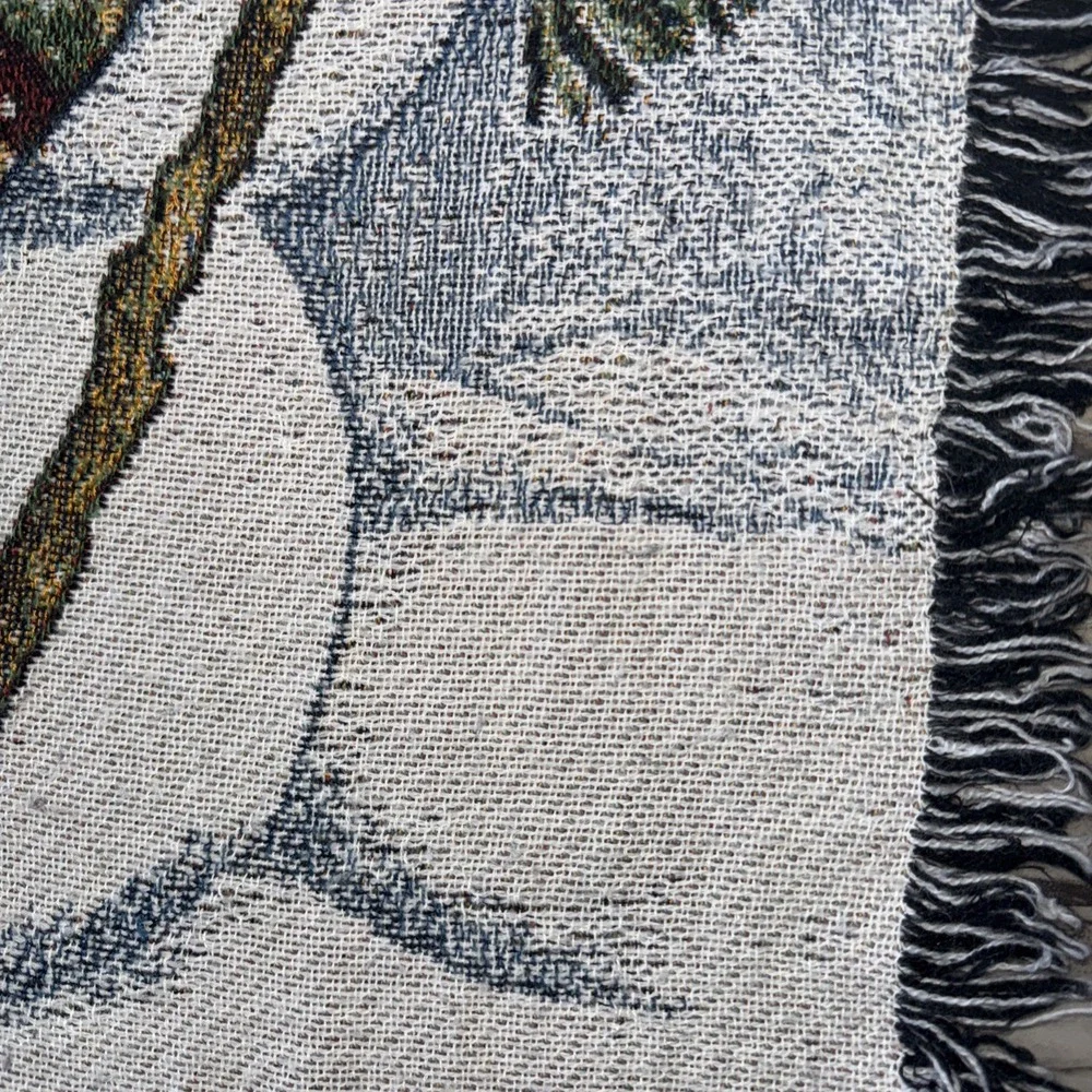 Christmas Winter Woven Tapestry Throw Snowman Fringe Woodland Creatures 52X47 In